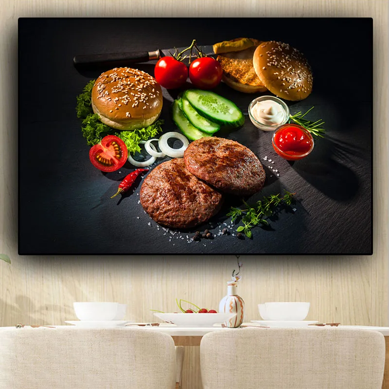 Vegetable Meat Knife and Fork Kitchen Canvas Painting Cuadros Scandinavian Posters Prints Wall Art Food Picture Living Room | Дом и сад