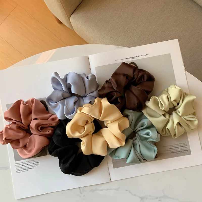 

Women's Elegant Silk Cloth Elastic Hair Band Girl Solid Color Hair Tie Ponytail Fixed Rubber Band Hair Tie Hair Accessories
