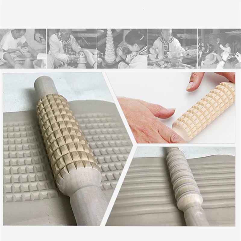 

Wood Texture Rolling Pin Pottery Clay Tools Pressed Printing Striped Lattice Texture Tools Ceramic Clay Tools XJ68