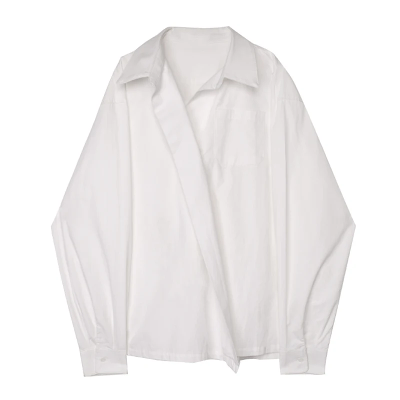 

[EAM] Women Black Irregular Split Big Size Blouse New Lapel Long Sleeve Loose Fit Shirt Fashion Tide Spring Autumn 2021 1DB137