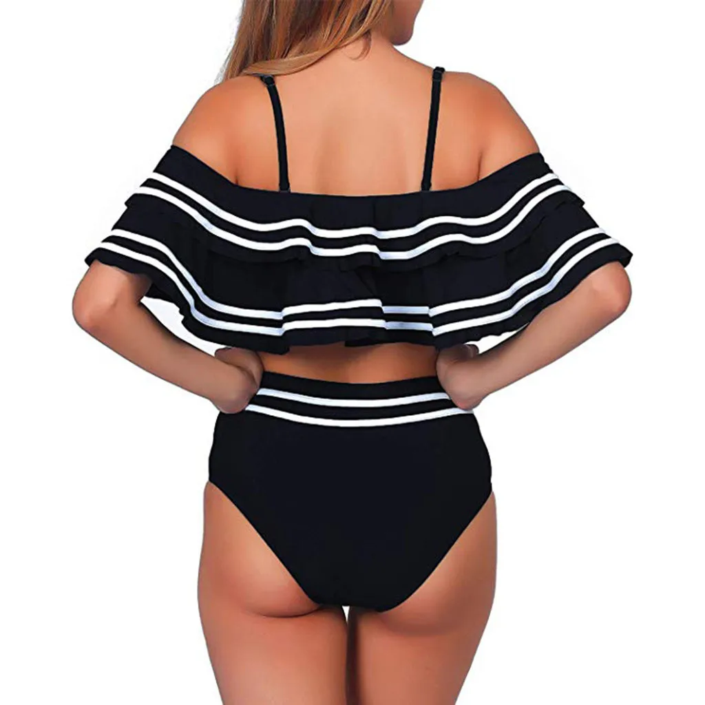 Набор бикини для женщин 2020 2 шт Винтаж с рюшами оборками в полоску Топ нижний