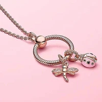 925 sterling silver pan rose gold insect dragonfly letter o pendant necklace female for women wedding fashion jewelry