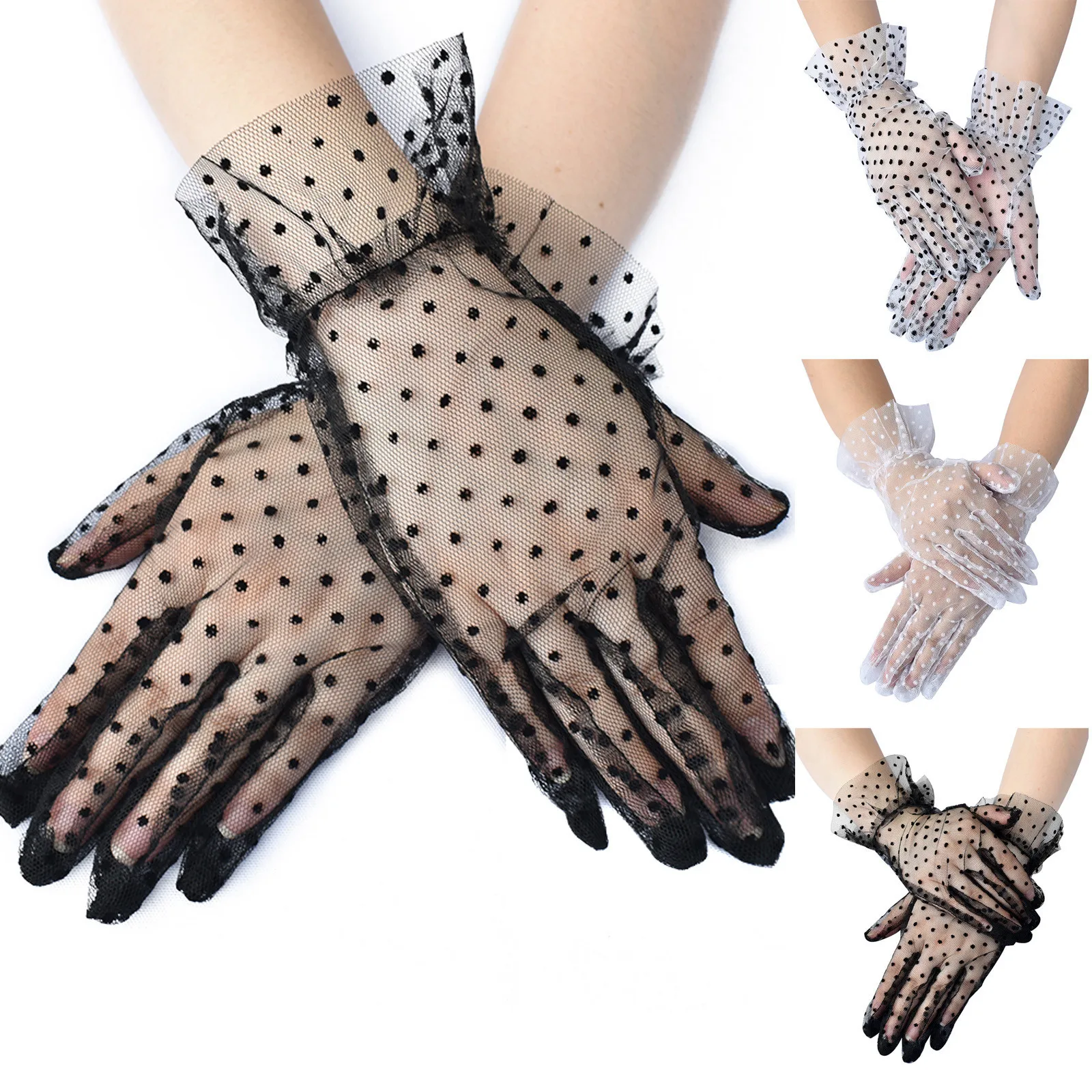 

1 Pair Women Fashion Lace Mesh Gloves Sunscreen Dot Patterns Vintage Adult Girls Ladies Dancing Party Gloves перчатки женские