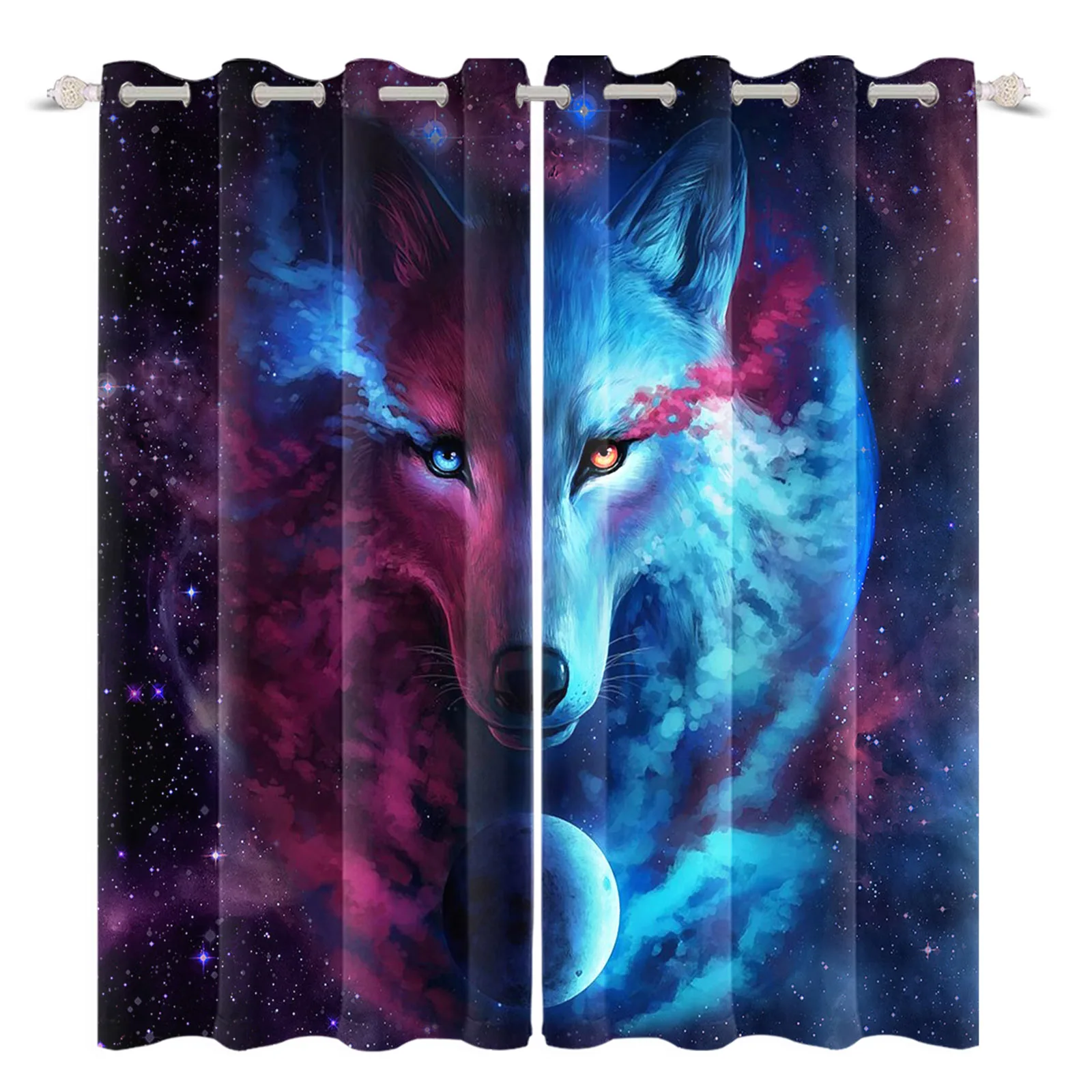 

Lifelike Animal Wolf Starry Sky Shade Curtains Large Window Living Room Treatment Drapes Home Decor For Boy Bedroom
