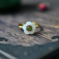 natural hetian jade white jade ring s925 sterling silver golden plum blossom jasper ring jingya beauty ring ornament