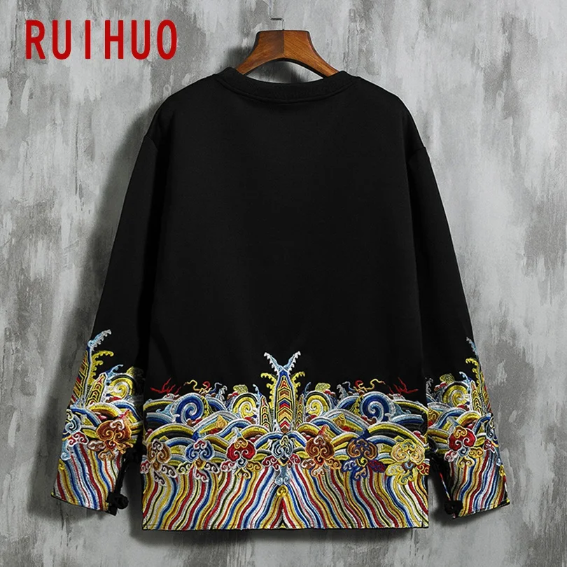 RUIHUO с вышивкой в китайском стиле Толстовка Для мужчин Харадзюку Японская уличная