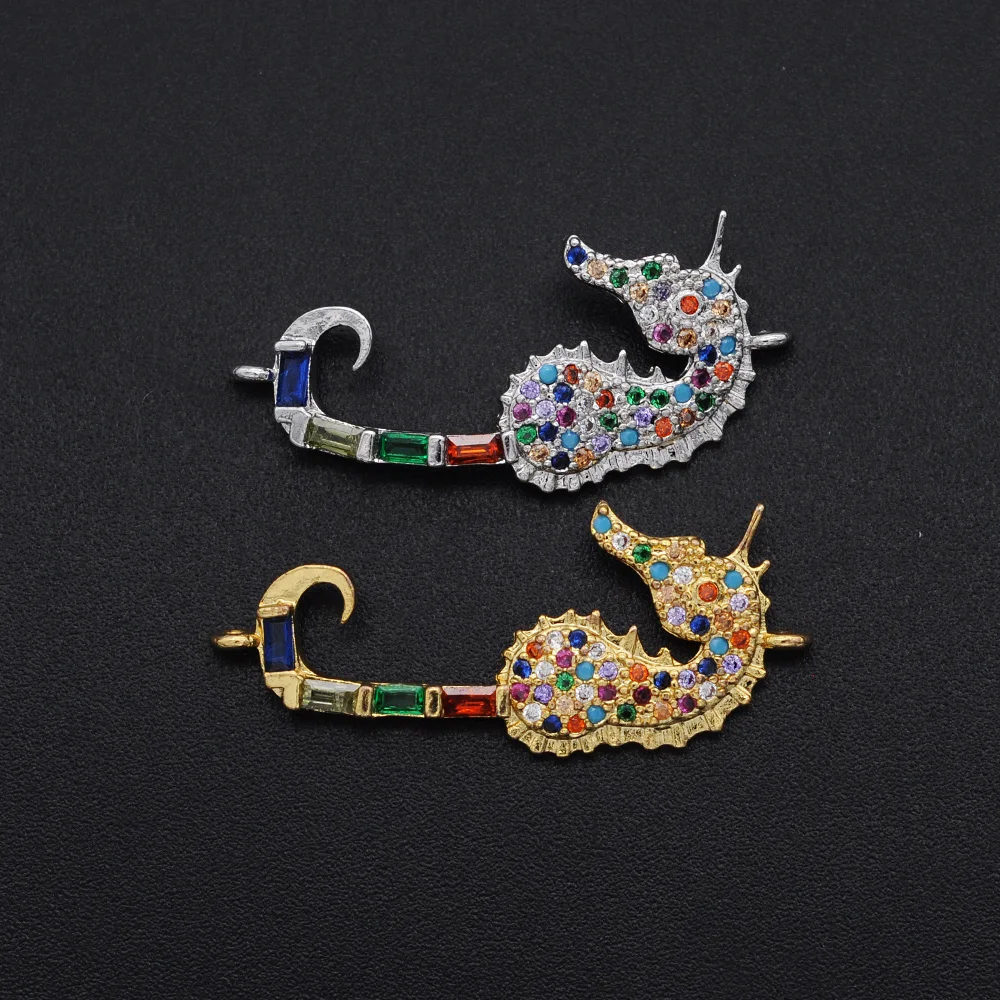 

13x29mm 100% CZ Zircon DIY Jewelry Sea Horse Connectors Charm Wholesale Bracelet Making Connector Jewellery Connector