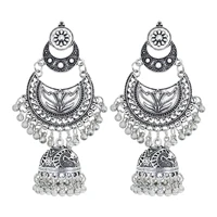 golden silver metal vintage jhumka earrings for women ethnic antique moon bell shaped tassel drop earrings indian jewelry gift