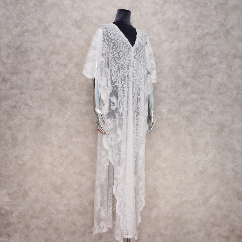 Кафтан бикини накидки Белая Кружевная туника женская пляжная одежда большого