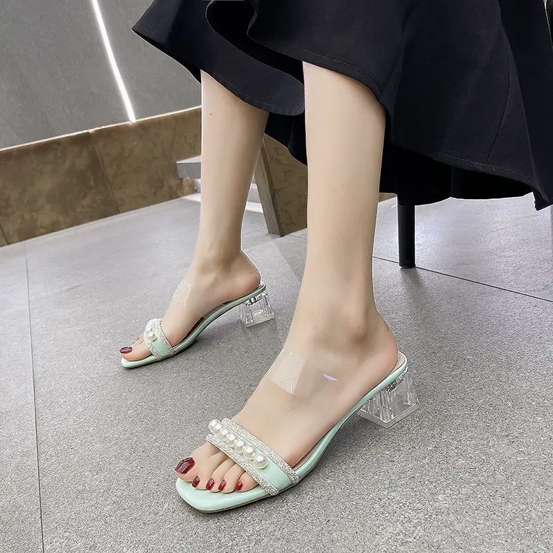 

Buckle Strap Clear Heels Roman Sandals 2021 Summer Female Shoe All-Match Espadrilles Platform Med Gladiator Girls Comfort Beige