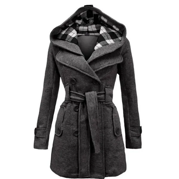 gray Модные женские тонкие тренчи Женская шляпа воротник Peacoat зимнее шерстяное пальто куртки верхняя одежда двубортные элегантные пальто Y1086 - Цвет: gray