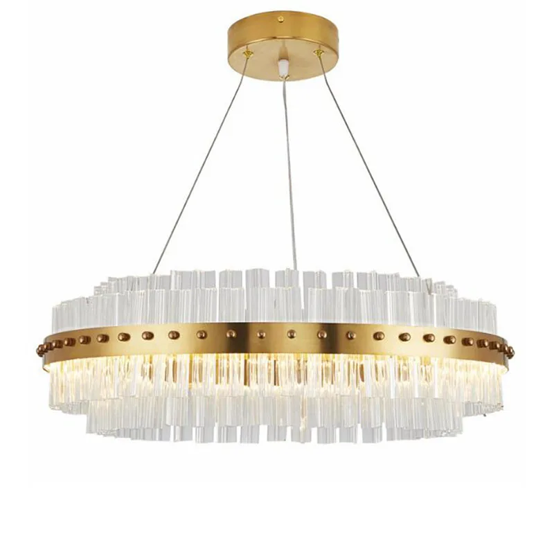 

New Living room LED Chandelier Modern Luxury Crystal Lamp Double Glass Suspension Layer Dining Room Chandelier Lighting Gold