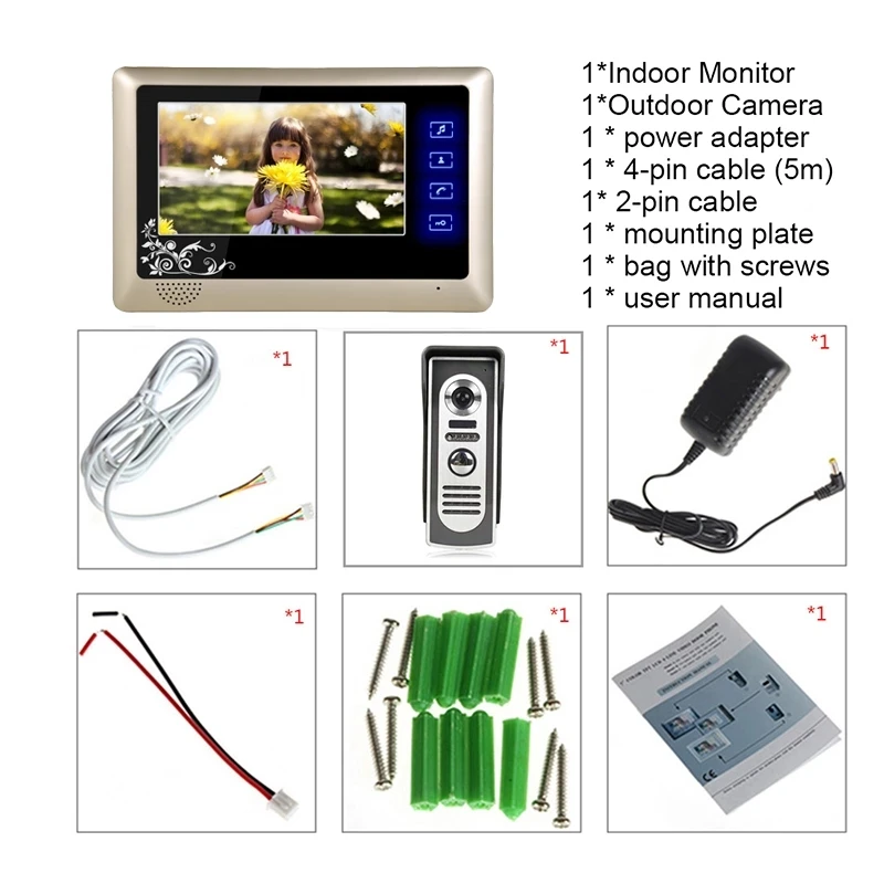 waterproof 7inch video intercom with lock video door phone doorbell camera exit unlock button day night vision free global shipping