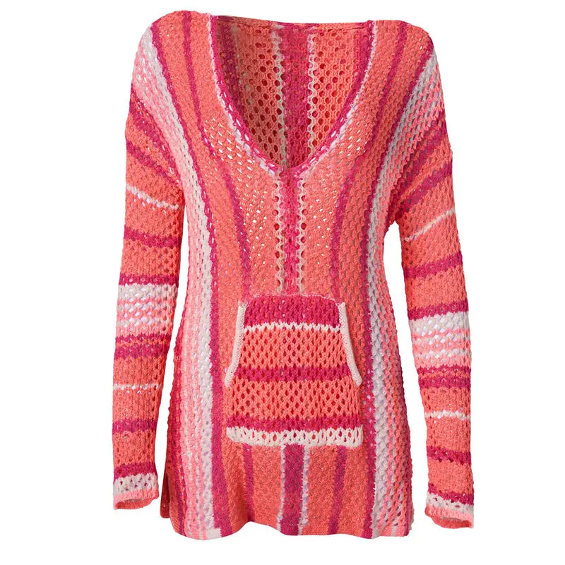 2022 Bikini Cover-ups Sexy Deep V-neck Long Sleeve Summer Beach Dress Crochet Tunic Women Wear Swim Suit Cover Up Q1064 | Женская одежда