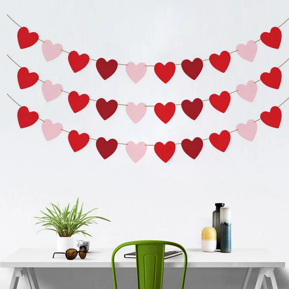 

3PCS Heart Shape Paper Bunting Garland Banners Birthday Bunting Banners Wall Hanging Wedding Hanging Banner Party Supplies Decor