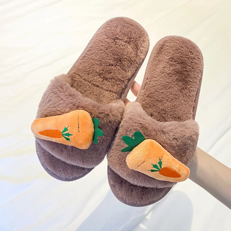 

Millffy Plush cute carrot slippers lovely home lady Slippers Female comfortable Non-slip Outside Slippers Concise slipper