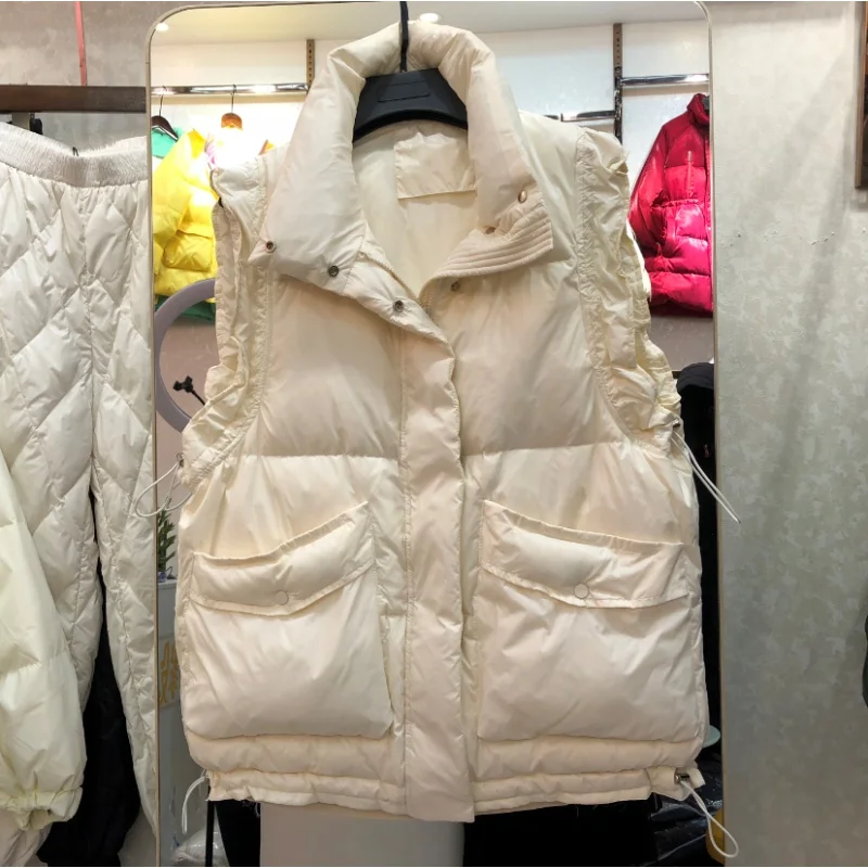 

2021 New Women 90% White Duck Down Vest Women's Ultra Light Duck Down Vest Jacket Autumn Winter High Collar Sleeveless Coat