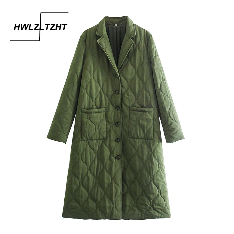 

HWLZLTZHT 2021Winter Women Long Cotton Parkas Fashion Pocket Warm Padded Jacket Long Sleeve Coat Buttons Female Casual Outerwear