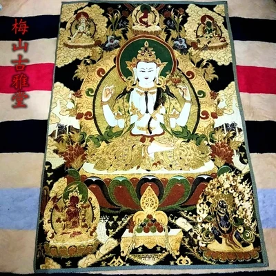 

Изысканный тибетский Будда вышивка танка четырехстенный Guanyin живопись танка