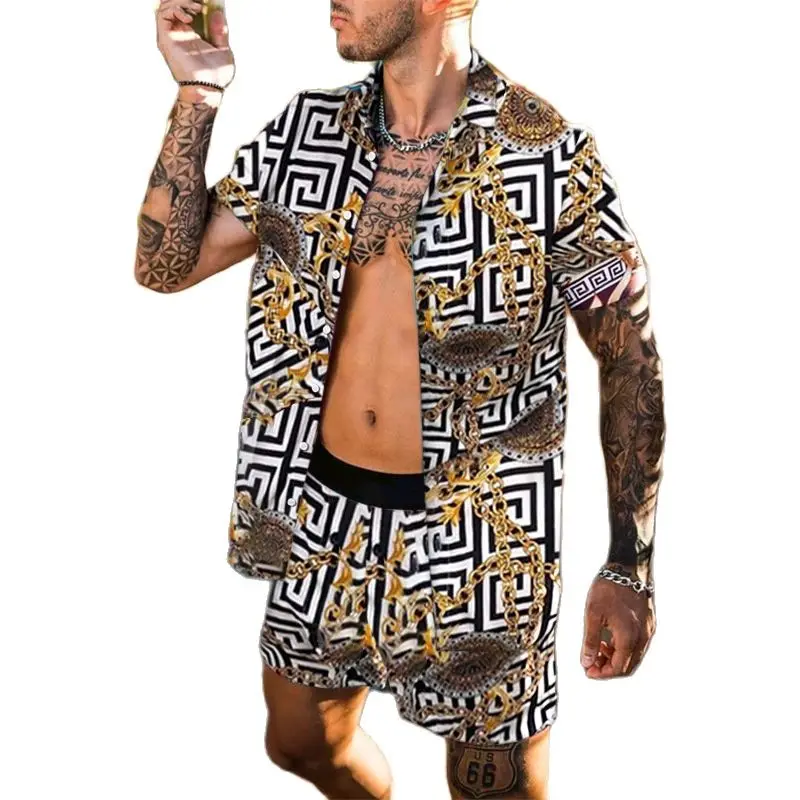 

Hawaiian Mens Printing Set Short Sleeve Summer Casual Floral Shirt Beach Two Piece Suit 2021 New Fashion Men Sets M-3XL