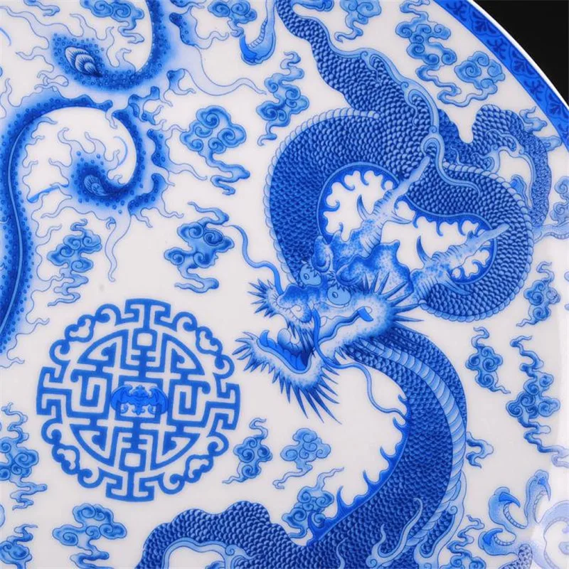

High grade blue and white dragon and Phoenix hanging plate decoration sitting plate Jingdezhen ceramics home furnishing decorati