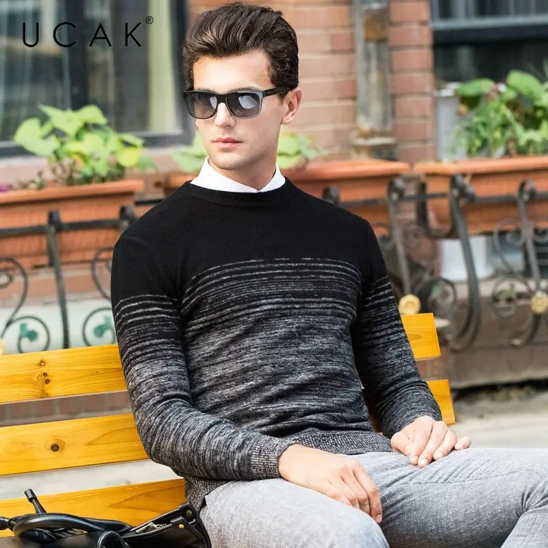UCAK бренд мериносовой шерстяной мужской свитер осень зима толстый кашемировый