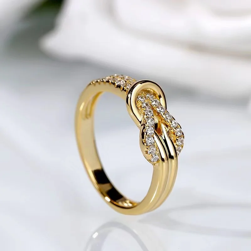 

Exquisite Ring Natural Gemstone 14K Gold Knotted Flower Popular Jewelry Women's Engagement Gift Anillos Acero Inoxidable Mujer