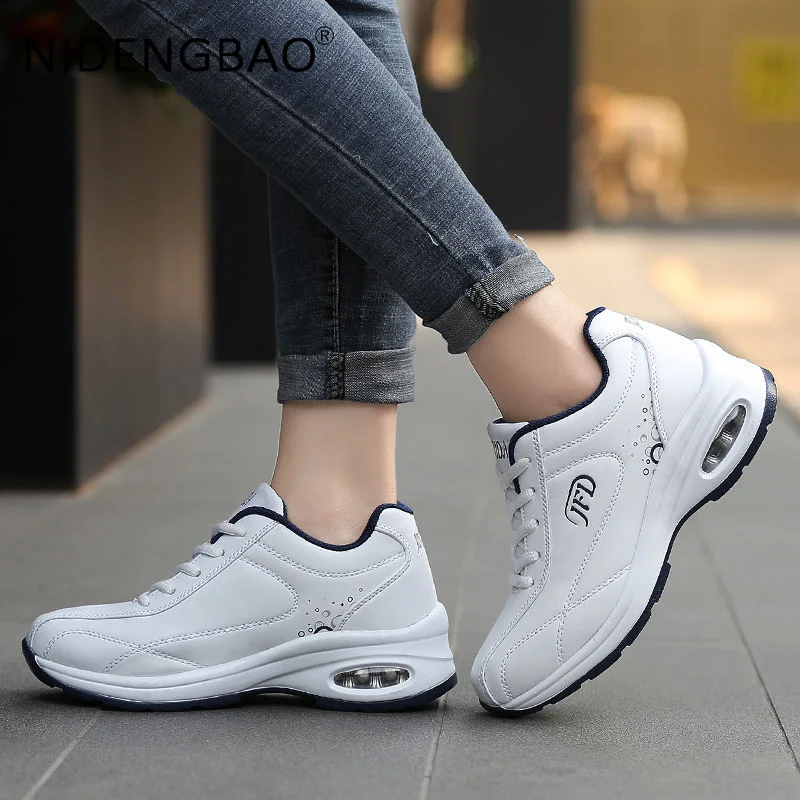 Women Sneaker Air Cushion Running Shoe Lightweight PU Leather Rainwaterproof Sports Shoes Outdoor Jogging Damping Footwear Women