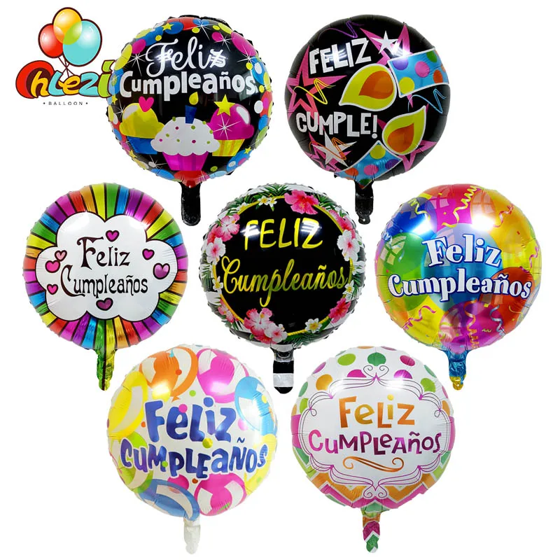 

7pcs Spanish Happy Birthday Foil Balloons 18 Inch Round Helium Balloon Adult Birthday Party Decoration Kids Baby Shower Globos