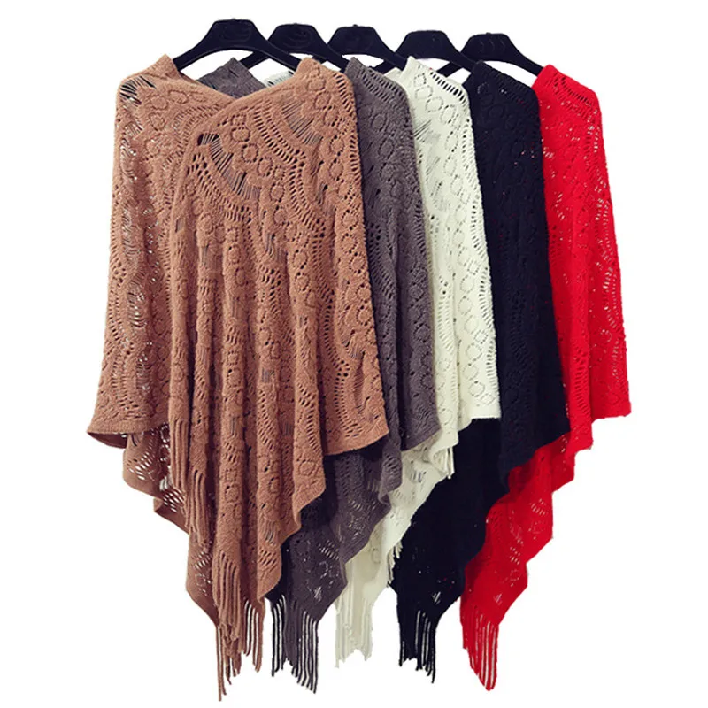 

Artguy Women's Cozy Lightweight Crochet Fringed Hem Knit Pullover Sweaters Poncho Cape Shawl Wrap