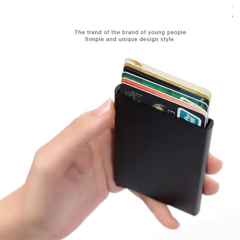 automatic stainless steel credit card holder men slim anti protect travel id cardholder women rfid wallet metal case porte carte free global shipping