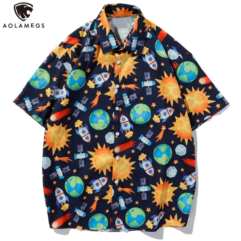 

Aolamegs Shirts Men Casual Funny Print Shirt For Men Summer Hawaiian Beach Harajuku Streetwear Holiday Short Sleeve Men Clothing
