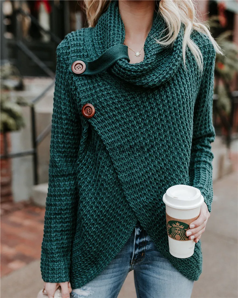 

New Women Sweaters Pullovers Autumn Winter Long-sleeved Sweater High-necked Pullover Solid Color Women's Sweater Coat FM13