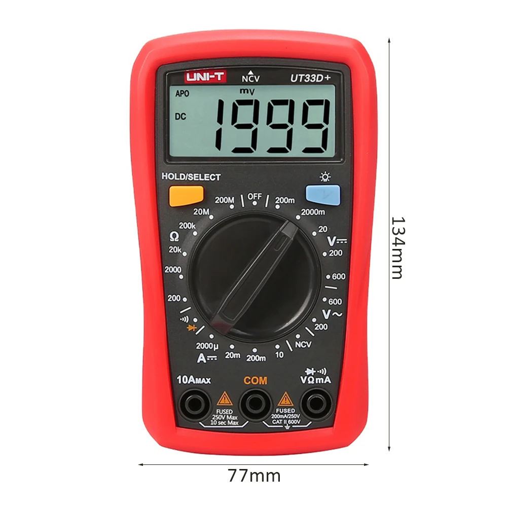

UNI-T UT33D+ Multimeter 600V NCV 1999 Counts Mini Digital Manual Range Voltmeter AC DC Ammeter Resistance Capacitance Tester