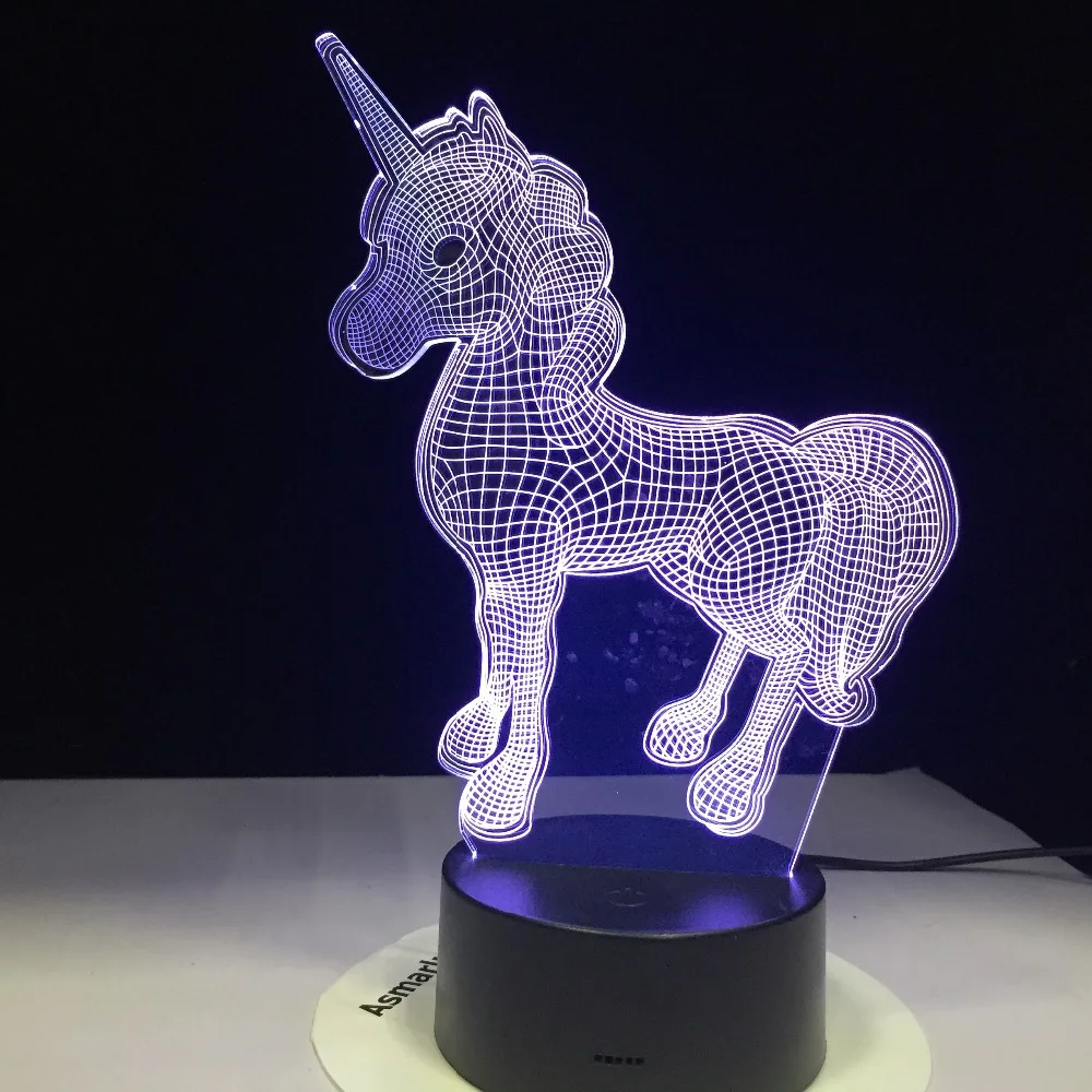 Животное милый Единорог Лошадь 3D светодиодный светильник ночник многоцветные RGBW
