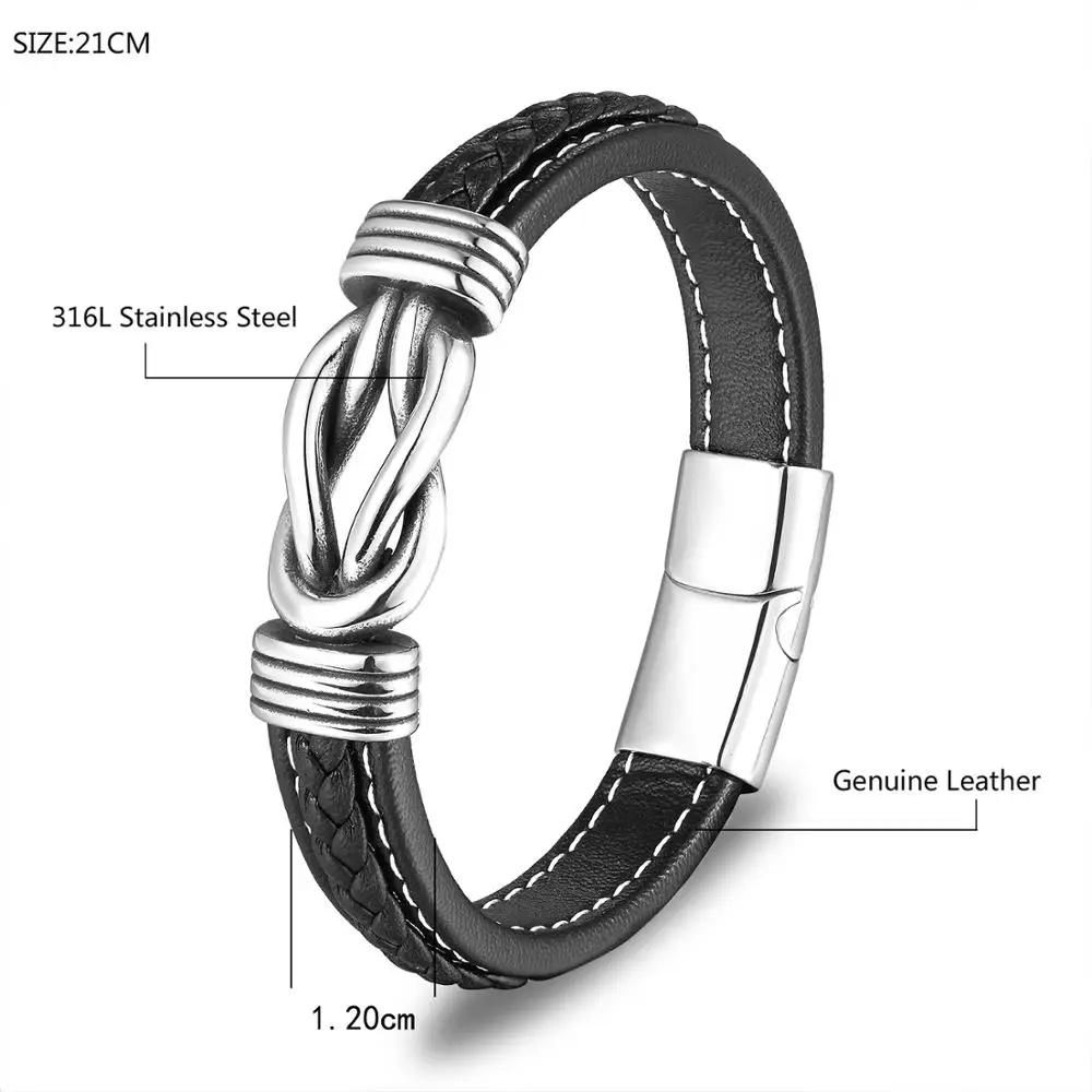 Модные браслеты MOGE из натуральной кожи мужские нержавеющей стали с магнитными