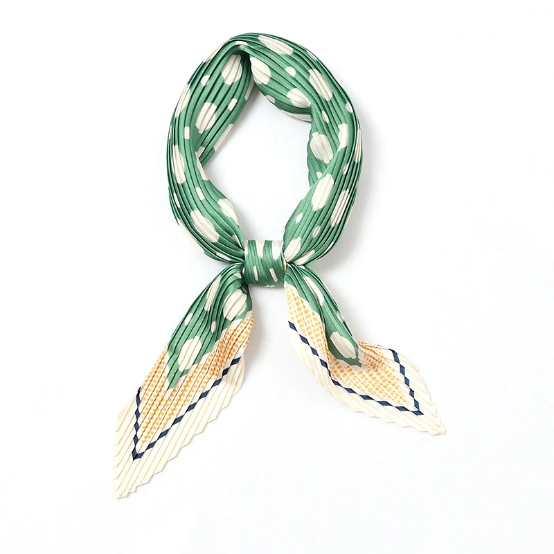 

2020 Small Square Crinkle Dot Silk Scarf For Women Crumple Neck Wear Pleated Handkerchief Foulard Femme Bandana lady scarves
