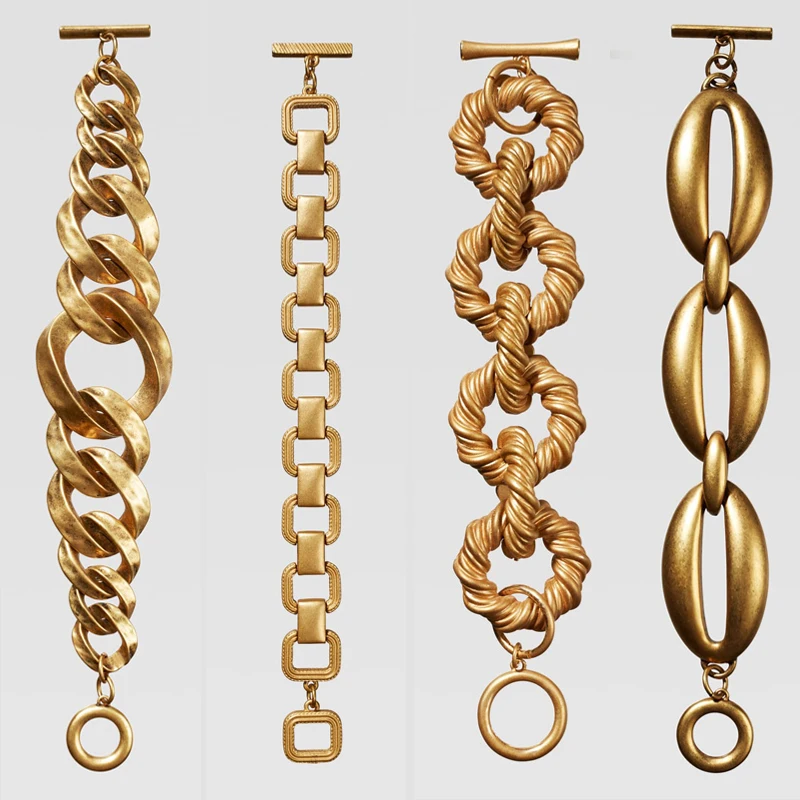 Женский объемный браслет Flatfoosie Золотистый металлический цепочка Ювелирное