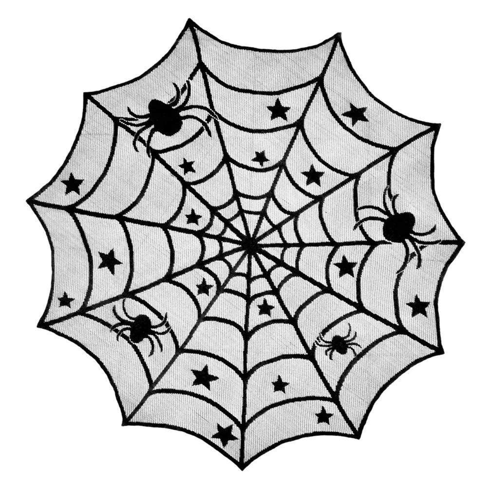 

Halloween Spider Web Rectangular Round Tablecloth Table Cover Black Bat Door Wall Curtain Runner Lampshade Fireplace Decorations