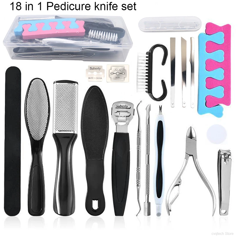 

19 In 1 Foot File Pedicure Knife Set Foot Grinding Tool Peeling Pedicure Tool Nail Clippers Nail Set With Storage Box/Bag
