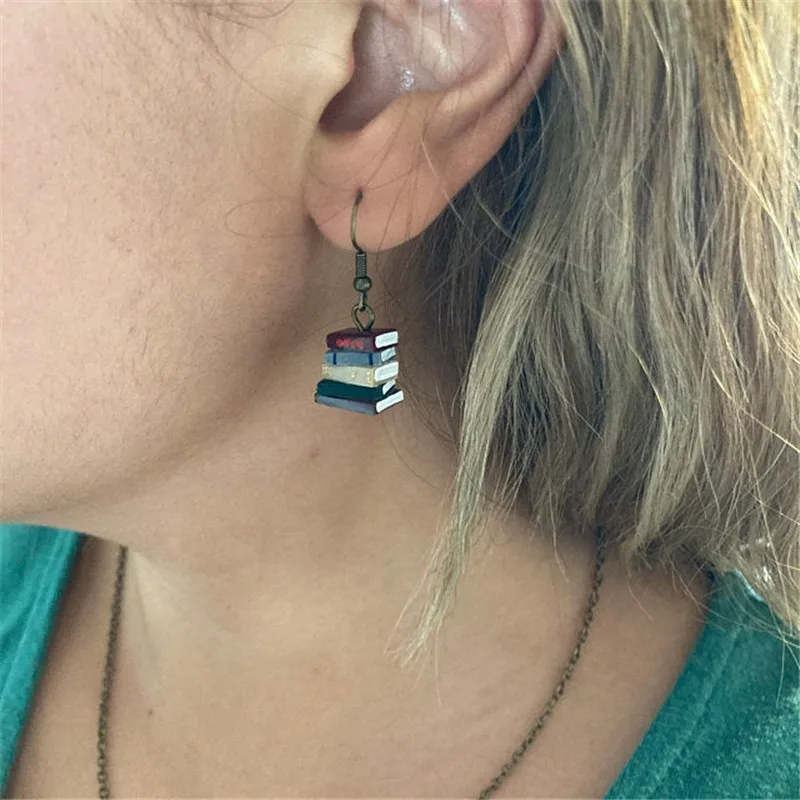 

Miniature Stack of Book Necklace/earring Librarian Teacher Jewelry Reading Gift Cozy Reading Pile of Books Necklace IO34-48DD