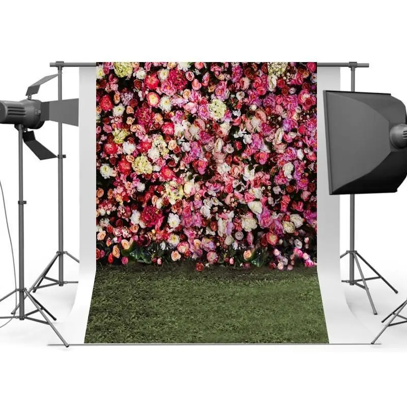 

Фотофон для студийной фотосъемки 5x7ft 3d Свадебные розовые цветы Green Grass