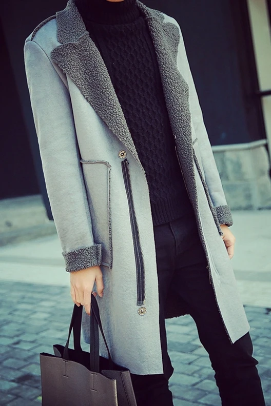 M-XXL! зимний модный мужской Тренч из овечьей кожи средней длины тренд для молодых