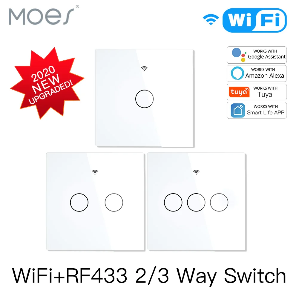 

2020 NEW WiFi RF433 Smart Touch Switch 2/3 Way Smart Life/Tuya App Control,Alexa Google Home Voice Control 1/2/3 Gang EU