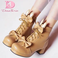 doratasia 2020 dropship big size 48 platform sweet bow tie shoelaces ears lolita cosplay girls shoes ankle boots female