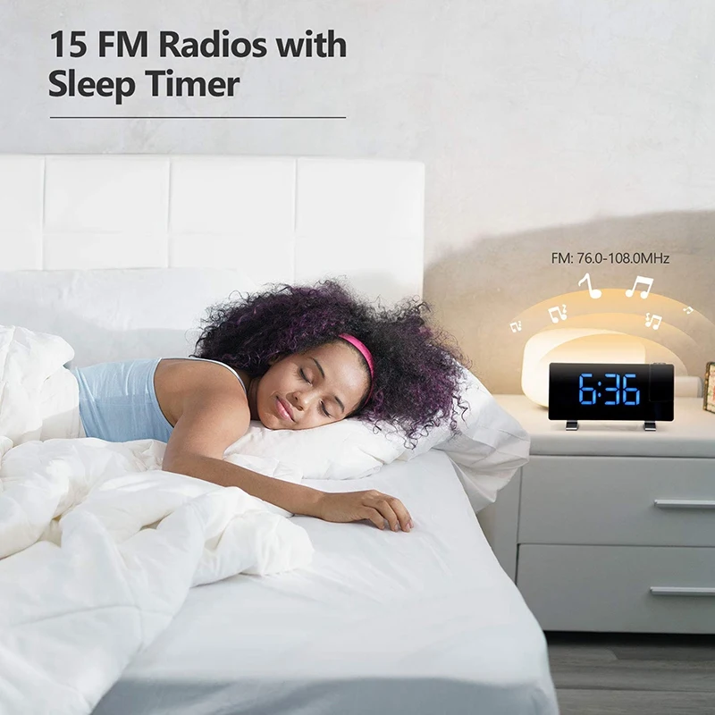 

Projection Alarm Clock, 7 inch LED Curved-Sn Large Digital Display, Adjust Brightness Automatically, 12/24 Hour,Dual Alarm C