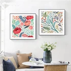 Постер на холсте с изображением зеленых растений и листьев в скандинавском стиле, Современная Настенная живопись с красными цветами, декоративные картины для детской комнаты, домашний декор