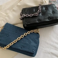 female punk style black chain pu leather crossbody bags for 2021 designer fashion clutch purse small underarm shoulder bag