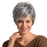 short grey natural wave wigs for women synthetic heat resistant white cosplay wig with bangs womens wigs