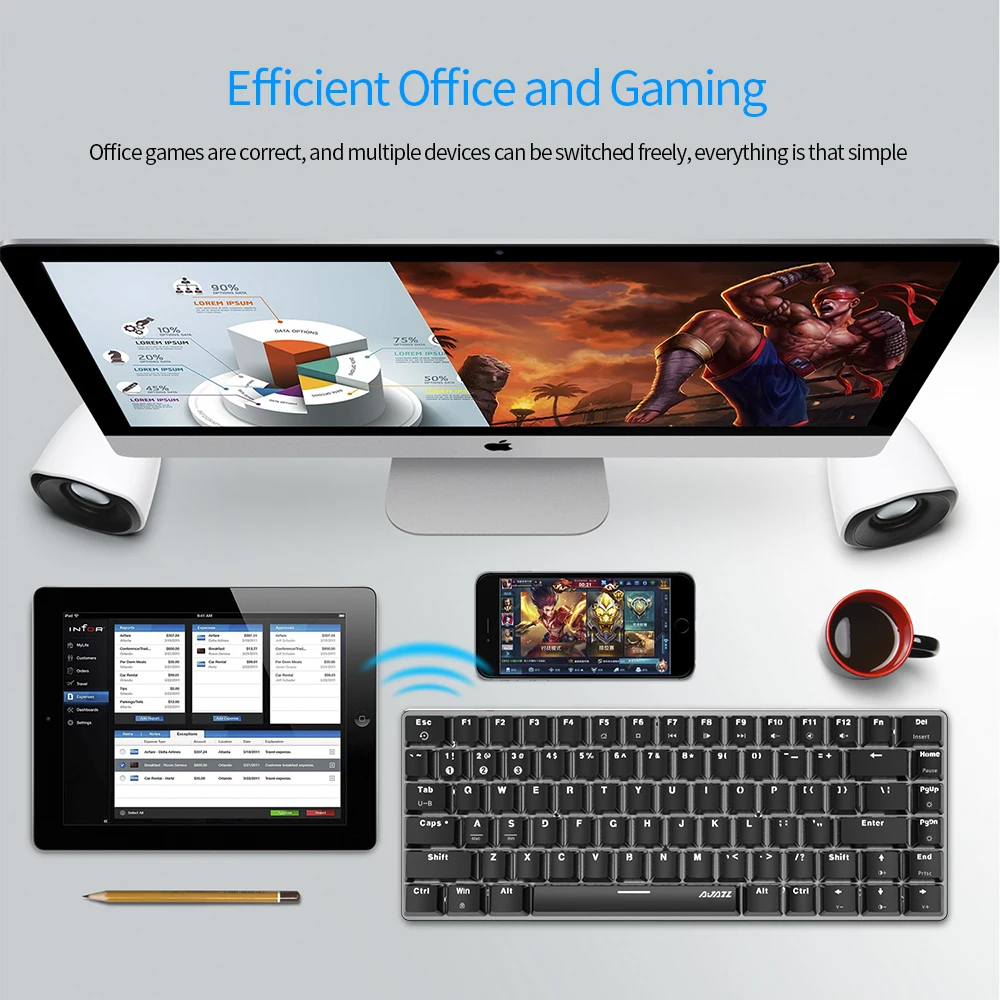

AJAZZ AK33 Bluetooth Mechanical Keyboard Ergonomic Aluminum Pannel White Blue Backlit Mini Wireless Keyboard for Win Android